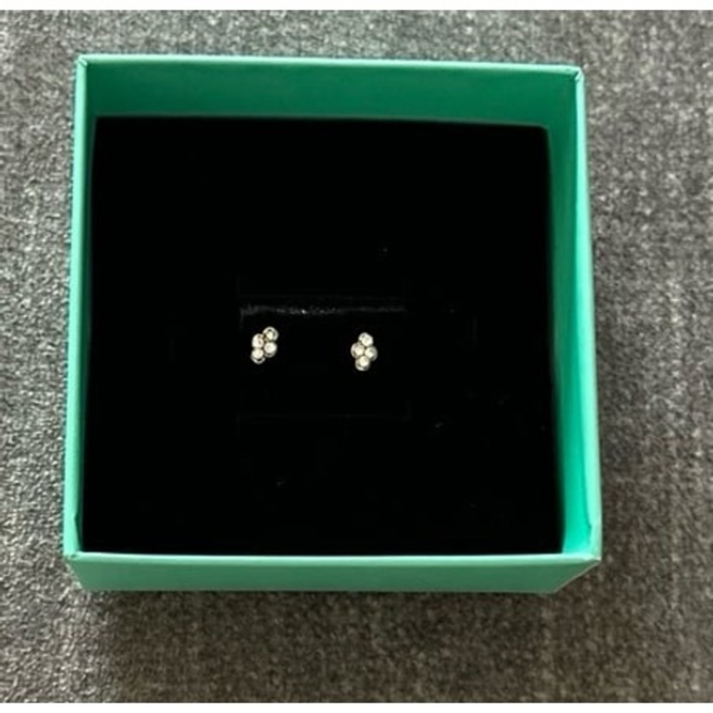 Micro Tiny Cz Flower Stud Earrings Four Leaf